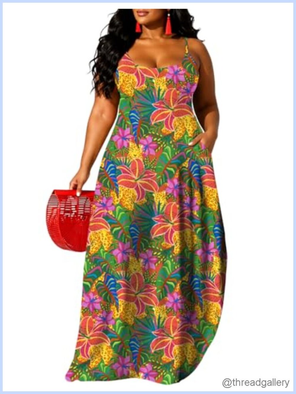 UOUA Women's Plus Size Hawaiian Maxi Dress Adjustable Straps Sundress